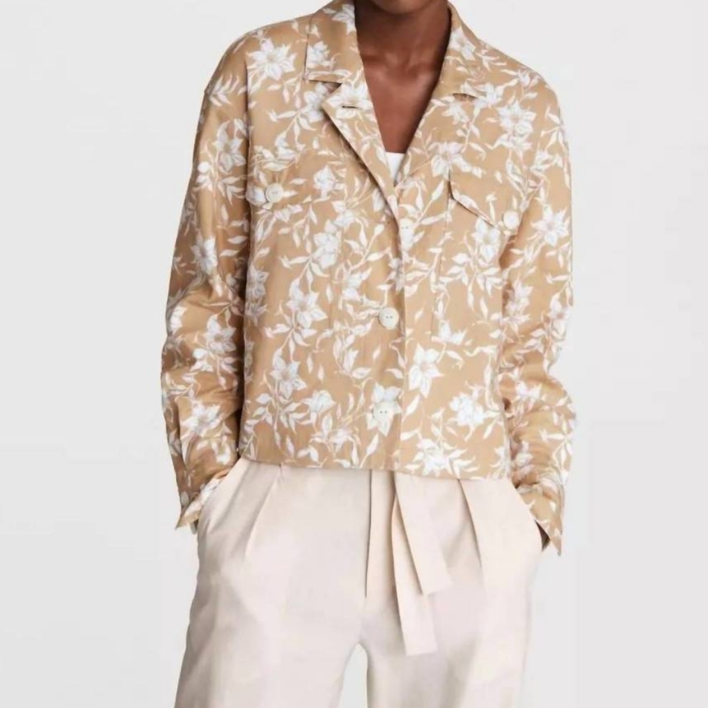 NEW RAG & BONE jessie printed linen shirt jacket in beige floral